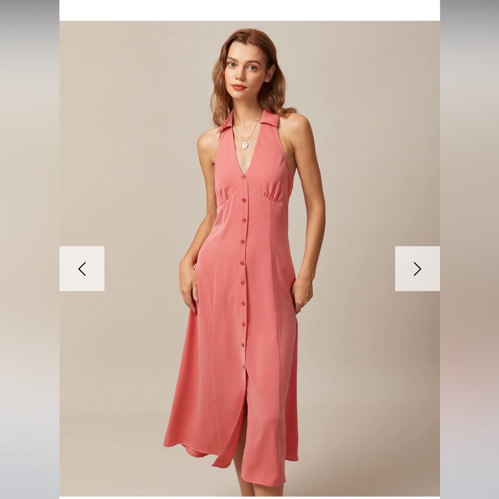 Rihoas The Pink V Neck Halter Backless Midi Dress